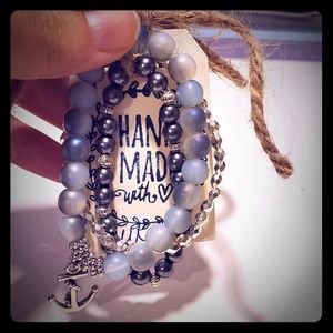 Beaded glass anchor bracelet set